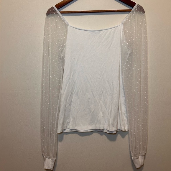 Women's Ribbed Square Neck Mesh Long Sleeve Top - Picture 4 of 4